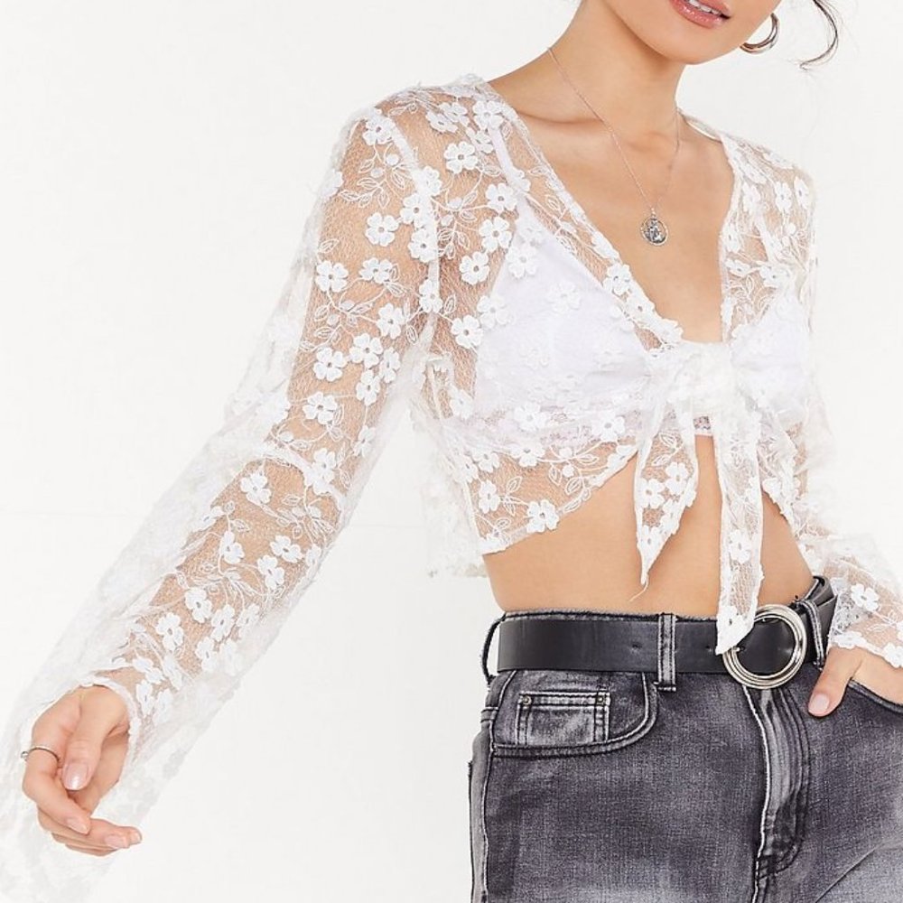 Sheer Nasty Gal Floral Crop Top with Tie
